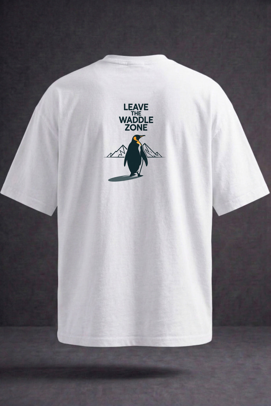 Unisex Beyaz Leave The Waddle Zone Penguen Baskılı %100 Pamuk Oversize Bisiklet Yaka Premium T-shirt