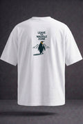 Unisex Beyaz Leave The Waddle Zone Penguen Baskılı %100 Pamuk Oversize Bisiklet Yaka Premium T-shirt