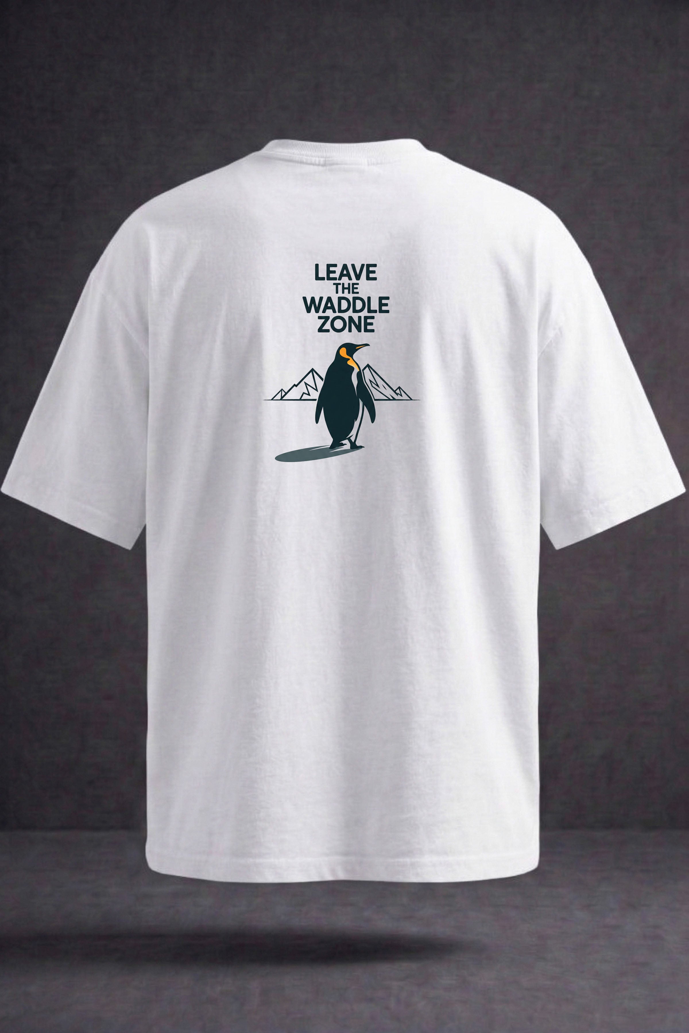 Unisex Beyaz Leave The Waddle Zone Penguen Baskılı %100 Pamuk Oversize Bisiklet Yaka Premium T-shirt