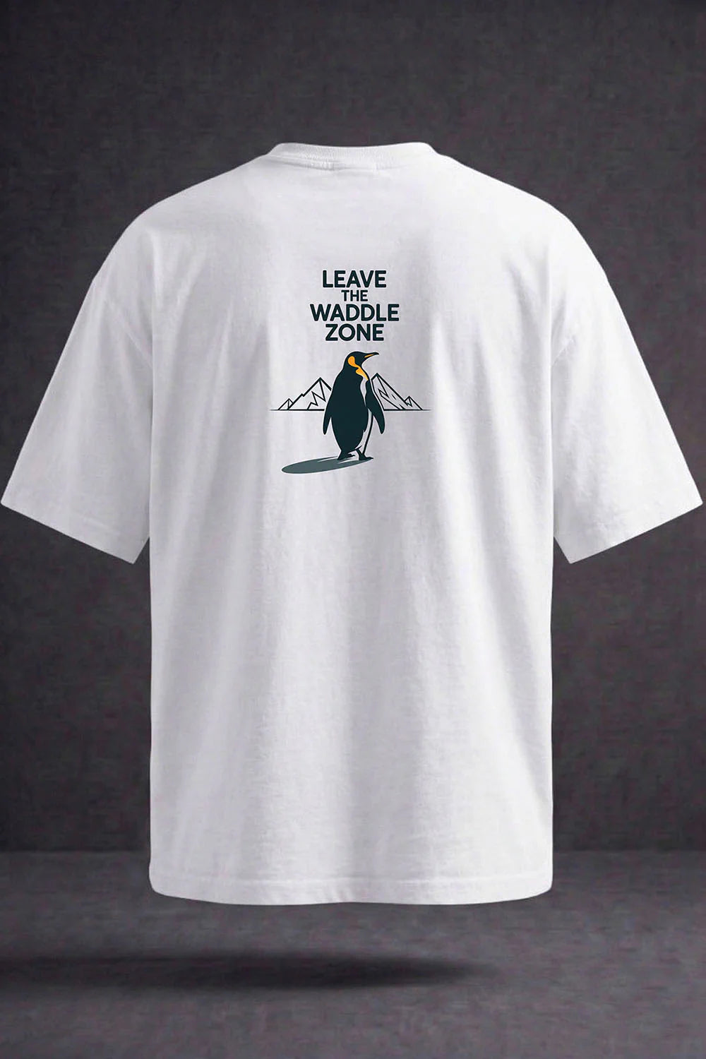 Unisex Beyaz Leave The Waddle Zone Penguen Baskılı %100 Pamuk Oversize Bisiklet Yaka Premium T-shirt