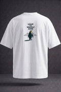 Unisex Beyaz Leave The Waddle Zone Penguen Baskılı %100 Pamuk Oversize Bisiklet Yaka Premium T-shirt
