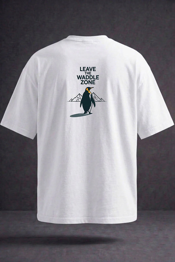 Unisex Beyaz Leave The Waddle Zone Penguen Baskılı %100 Pamuk Oversize Bisiklet Yaka Premium T-shirt