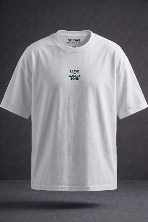 Unisex Beyaz Leave The Waddle Zone Penguen Baskılı %100 Pamuk Oversize Bisiklet Yaka Premium T-shirt